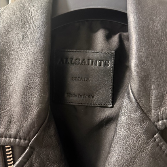 All Saints Milo Asymmetric Zip Leather Moto Jacket, Sz S - Picture 4 of 16
